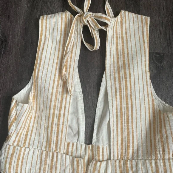Urban Outfitters Millie Stripe Plunging Cream and Tan Backless Dress - Picture 12 of 13